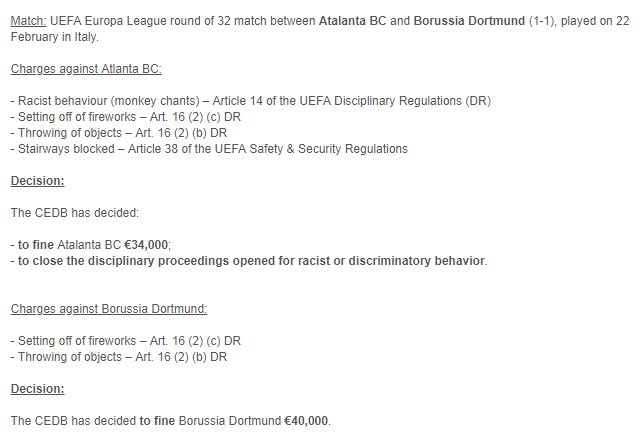 Dortmund Atalanta Fines UEFA
