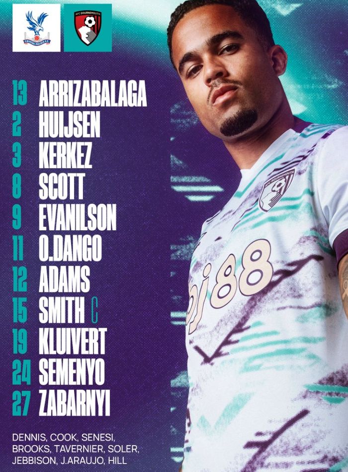 AFC Bournemouth starting lineup vs Crystal Palace 2025