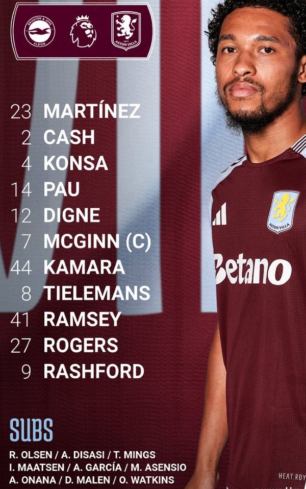 Aston Villa FC starting lineup vs Brighton FC April 2025