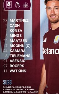 PL Official Aston Villa vs Newcastle United FC Lineups Timeline 2025