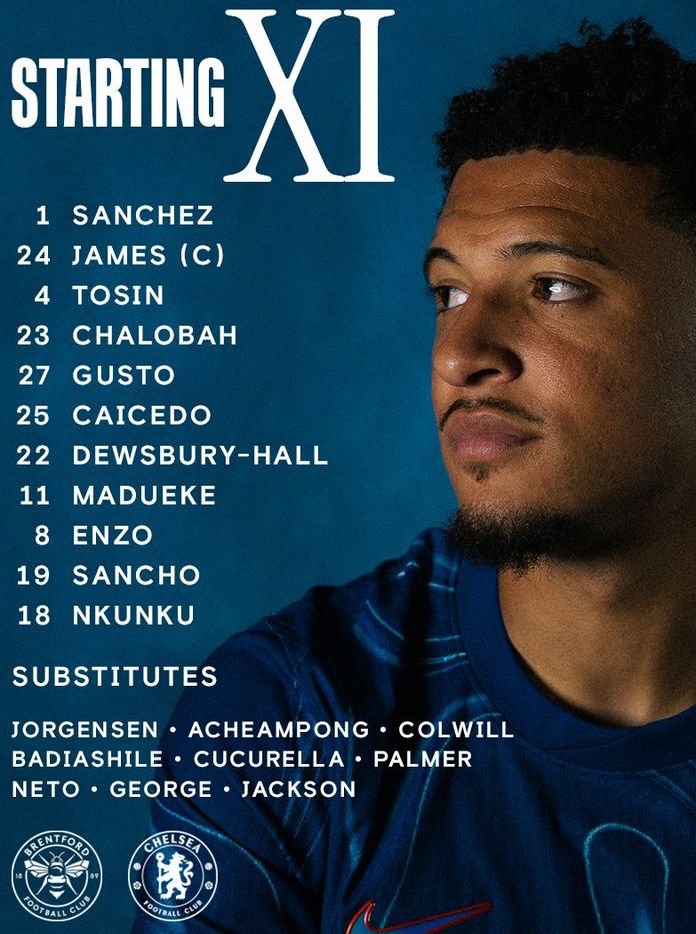 Chelsea FC starting lineup vs Brentford FC April 2025