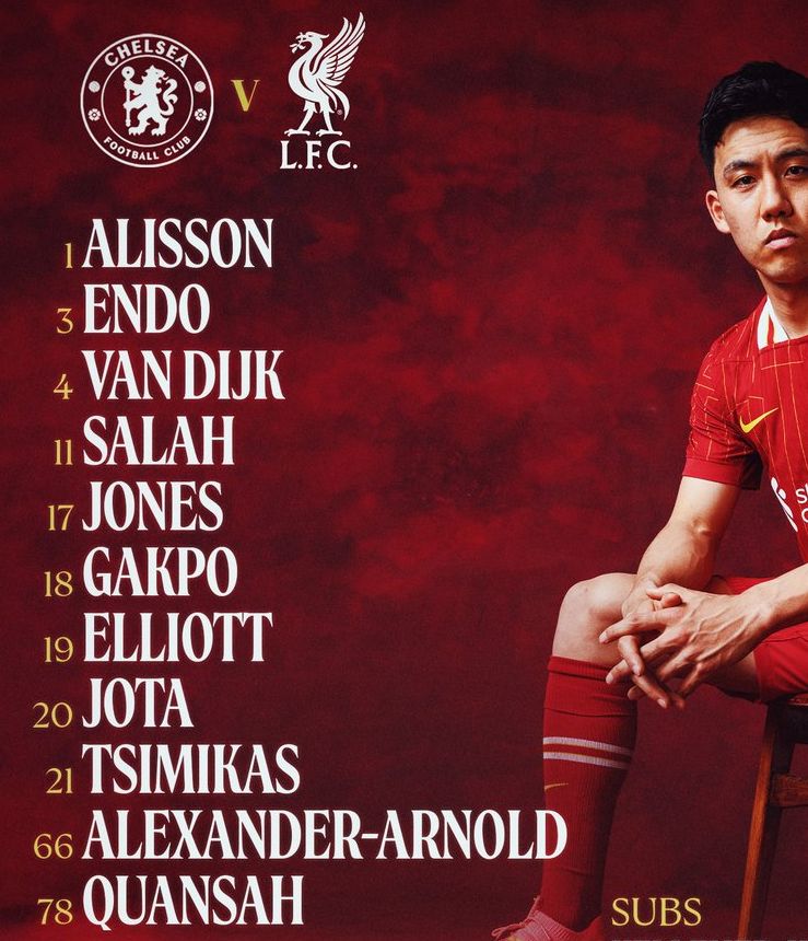 Liverpool FC starting lineup vs Chelsea FC May 2025