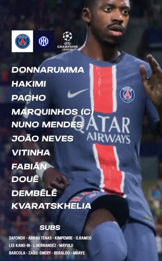 PSG vs Inter Milan 2025 Lineups Champions League Final