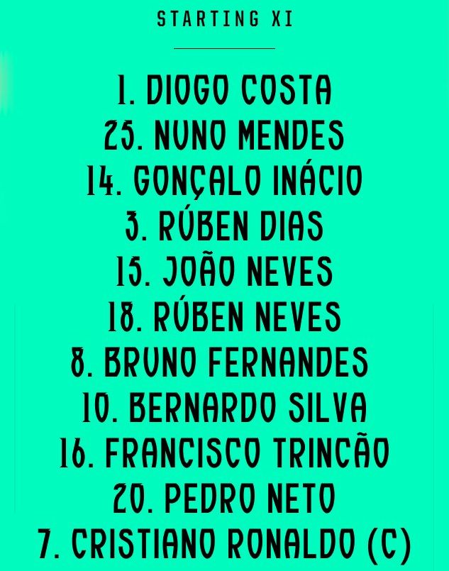 Portugal National Football Team starting lineup vs Germany UNL June 2025