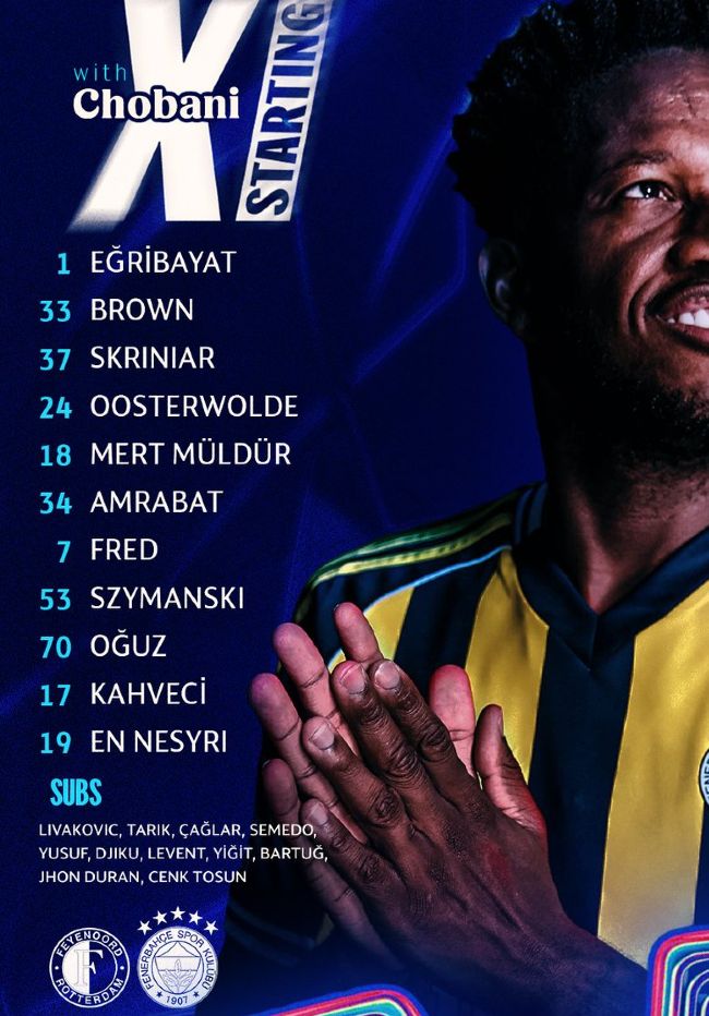 Fenerbahce SK starting lineup vs Feyenoord UCL August 2025 First Leg