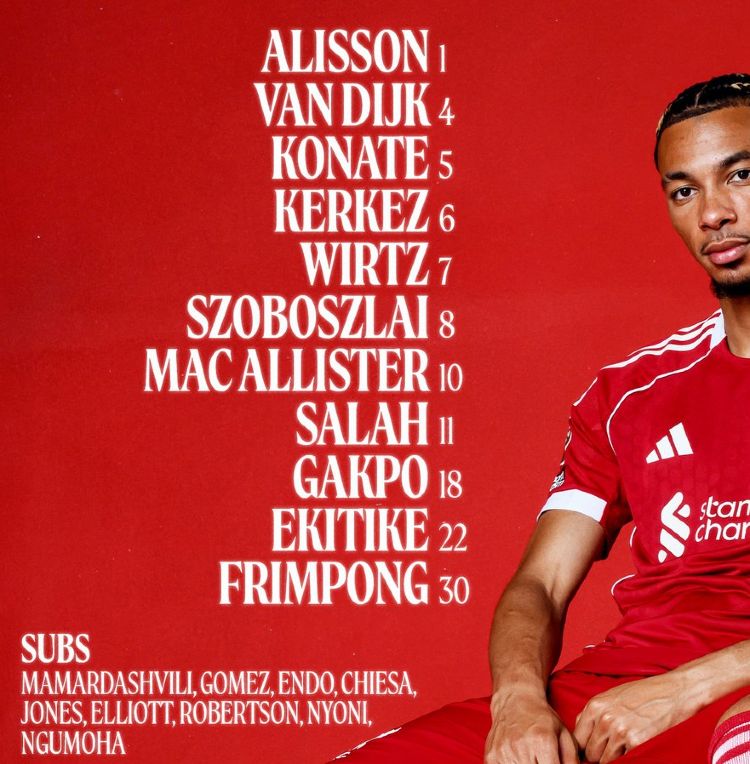 Liverpool FC vs AFC Bournemouth Lineups 2025 August