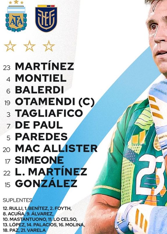 Argentina National Football Team starting lineup vs Ecuador September 2025