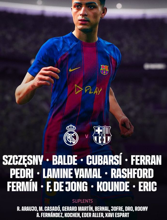 FC Barcelona starting lineup vs Real Madrid 2025-26 La Liga season