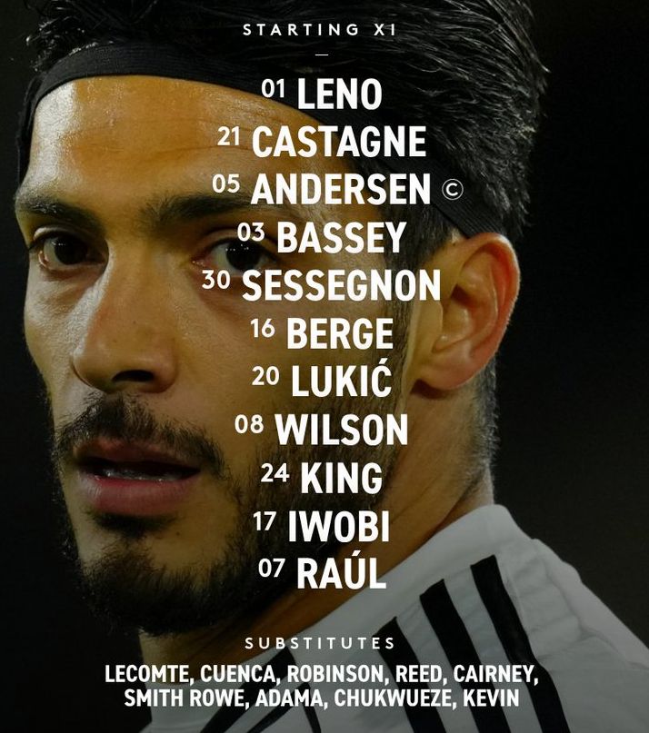 Fulham FC startintg lineup vs AVFC 2025-26