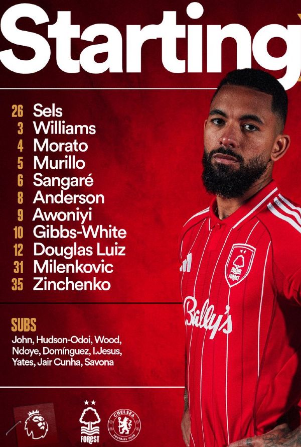 Nottingham Forest FC vs Chelsea FC Lineups 2025