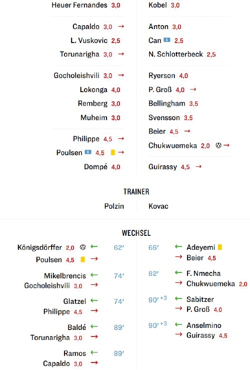 Hamburger SV vs Borussia Dortmund 2025 Player Ratings