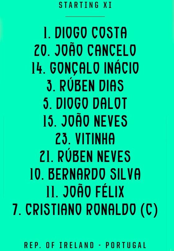 Portugal National Football Team starting lineup vs Ireland November 2025