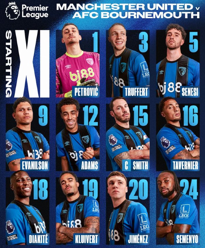 AFC Bournemouth starting lineup vs Man United 2025-26 season