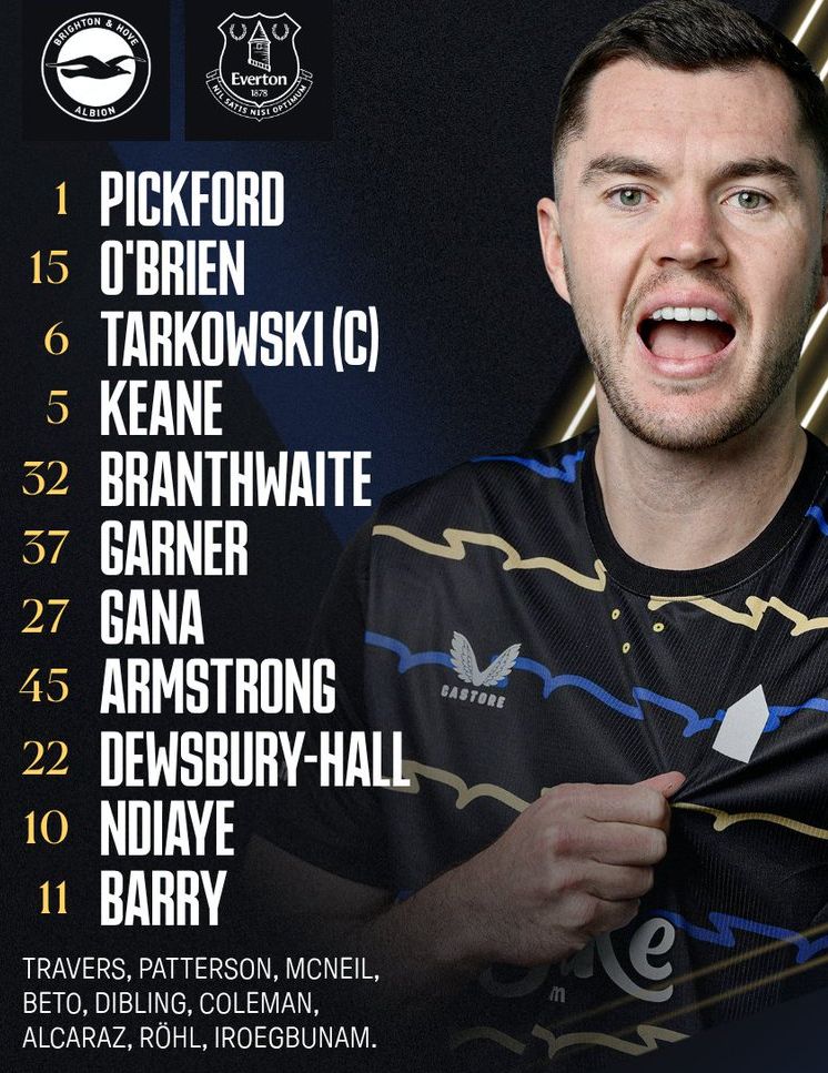 Everton FC starting lineup vs BHAFC January 2026