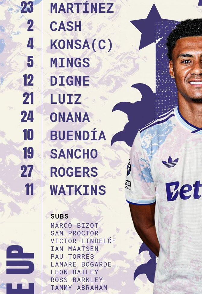 Aston Villa FC starting lineup vs AFCB 2026