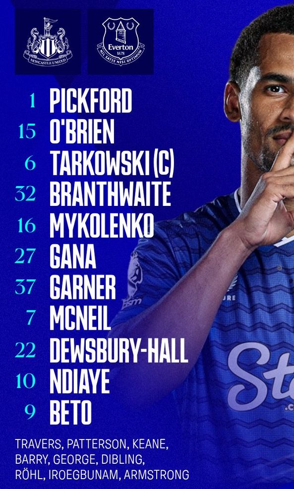 Everton FC starting lineup vs NUFC 2026