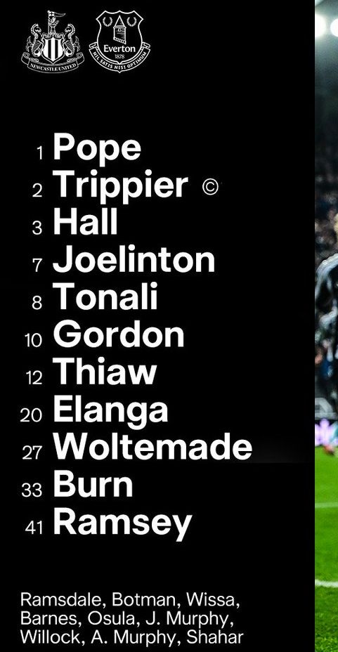 Newcastle United FC vs Everton FC Lineups 2026