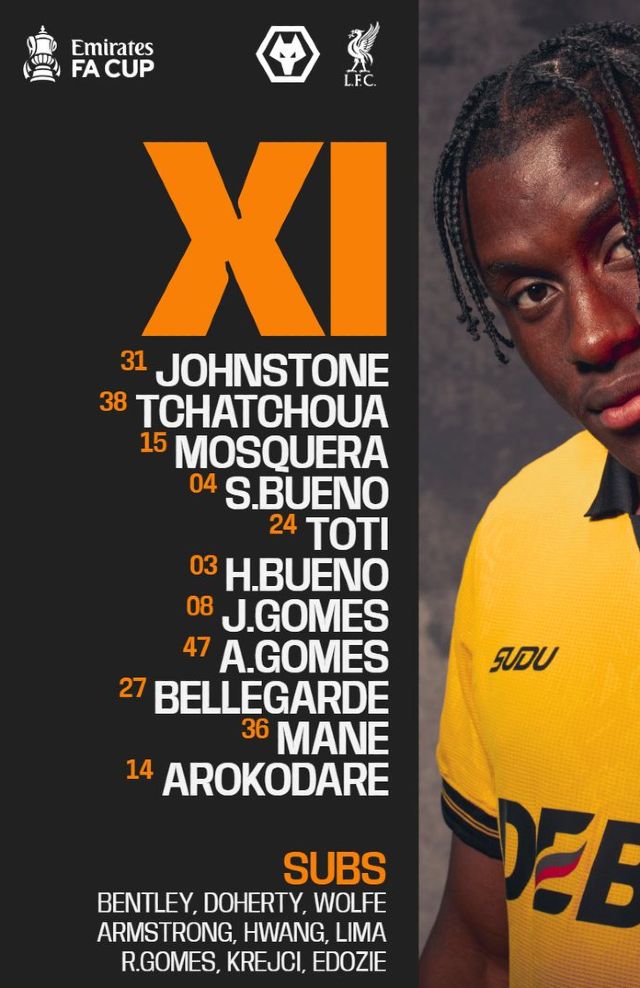 wolves fc vs liverpool fc lineups fa cup 2026