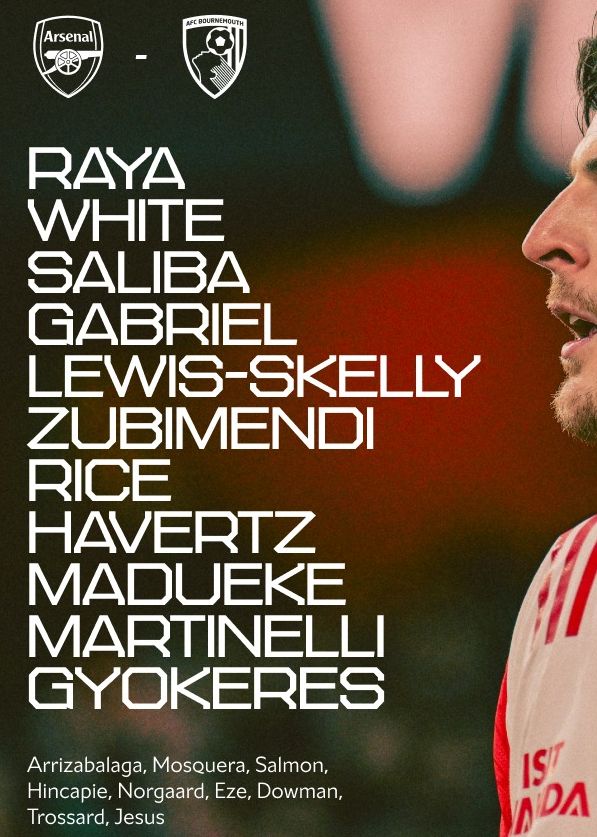 Arsenal FC vs AFC Bournemouth Lineups 2026