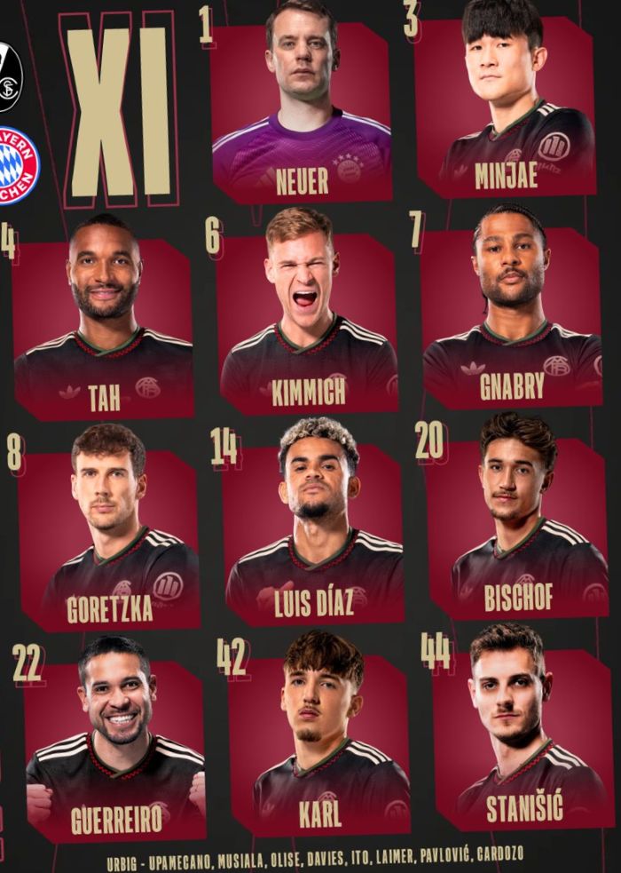 Bayern Munich starting lineup vs SC Freiburg 2026