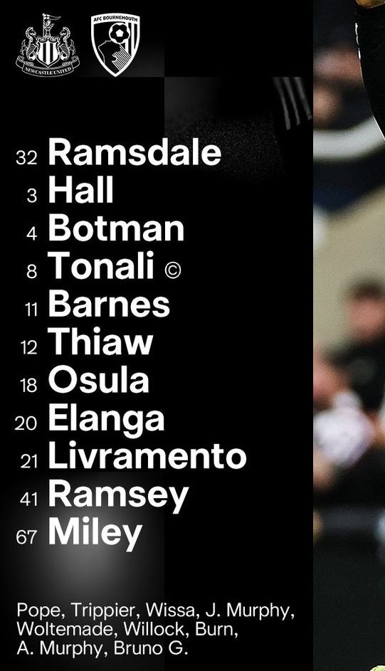 Newcastle United FC vs AFC Bournemouth 2026 Lineups April