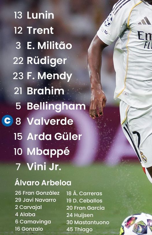 Real madrid cf starting lineup vs bayern munich ucl quarter final 2026