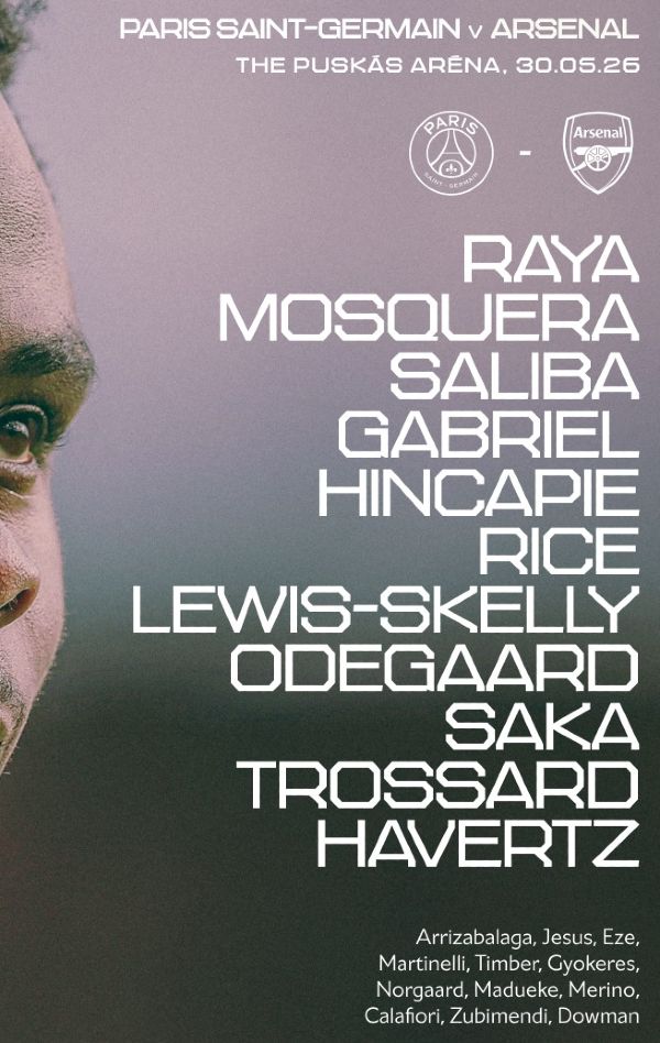 Arsenal FC starting lineup vs Paris SG May 2026 UCL