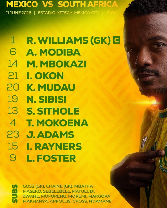 South Africa National Soccer Team starting lineup vs Mexico World Cup 2026